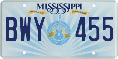 MS license plate BWY455