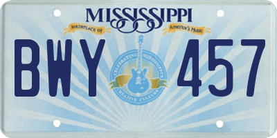 MS license plate BWY457