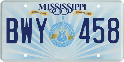 MS license plate BWY458