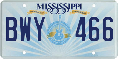 MS license plate BWY466