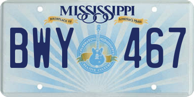 MS license plate BWY467