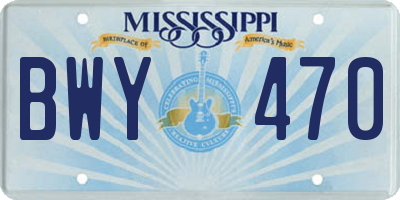 MS license plate BWY470