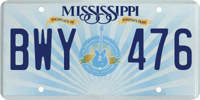 MS license plate BWY476