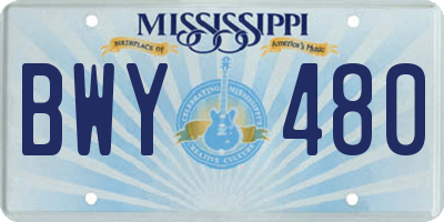 MS license plate BWY480