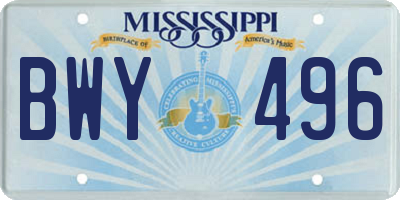 MS license plate BWY496