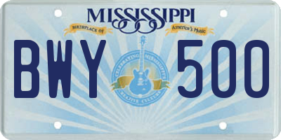 MS license plate BWY500