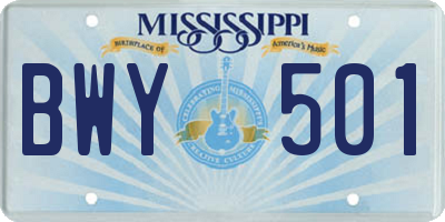 MS license plate BWY501