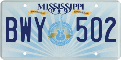MS license plate BWY502