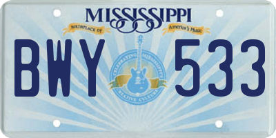 MS license plate BWY533