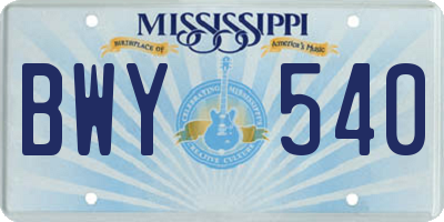 MS license plate BWY540