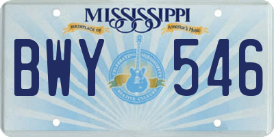 MS license plate BWY546