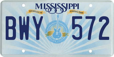 MS license plate BWY572