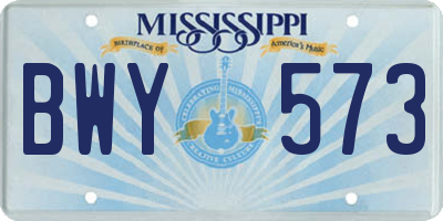 MS license plate BWY573