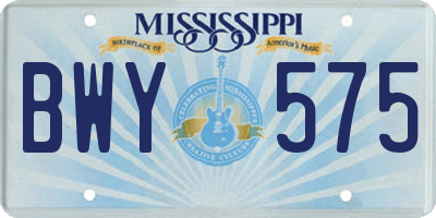 MS license plate BWY575