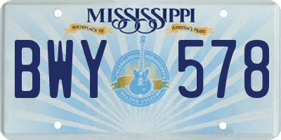 MS license plate BWY578