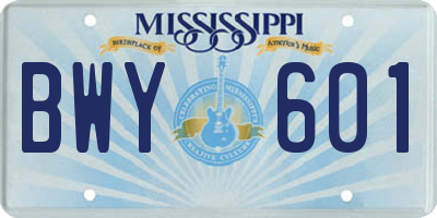 MS license plate BWY601