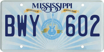 MS license plate BWY602