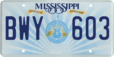MS license plate BWY603
