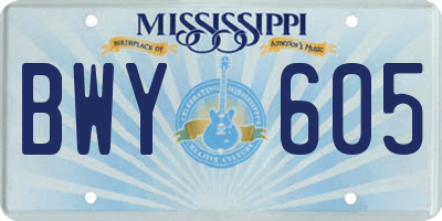 MS license plate BWY605