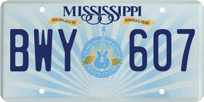 MS license plate BWY607