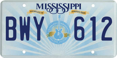 MS license plate BWY612