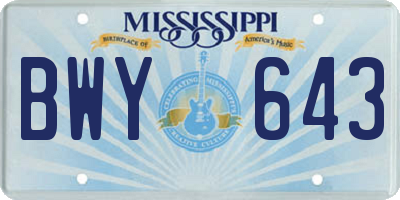 MS license plate BWY643
