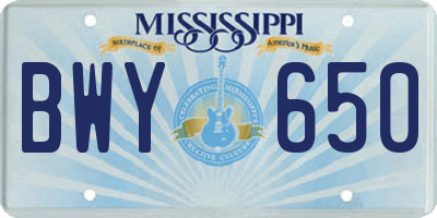MS license plate BWY650