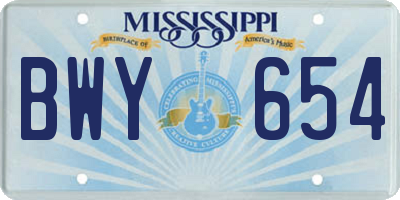 MS license plate BWY654