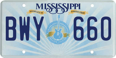 MS license plate BWY660