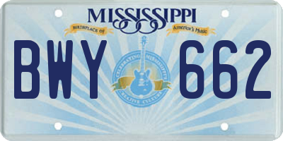MS license plate BWY662