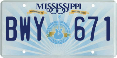 MS license plate BWY671