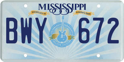 MS license plate BWY672