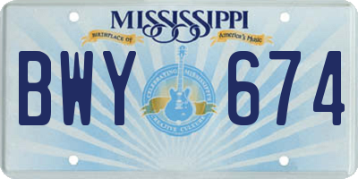 MS license plate BWY674