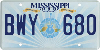 MS license plate BWY680
