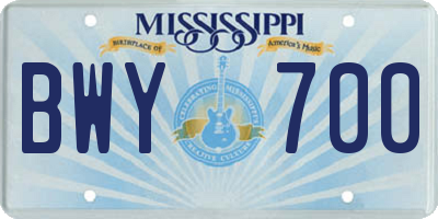 MS license plate BWY700