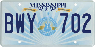 MS license plate BWY702