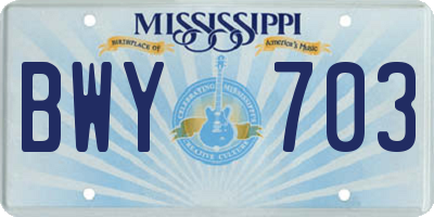 MS license plate BWY703