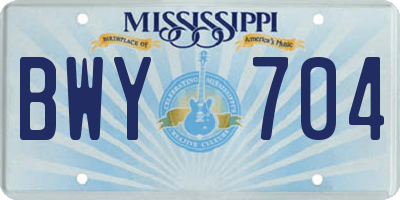 MS license plate BWY704