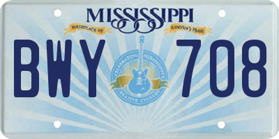 MS license plate BWY708