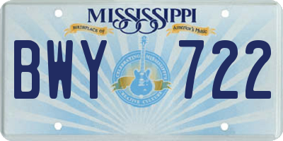 MS license plate BWY722