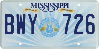 MS license plate BWY726