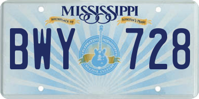 MS license plate BWY728