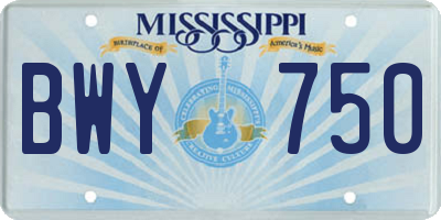 MS license plate BWY750