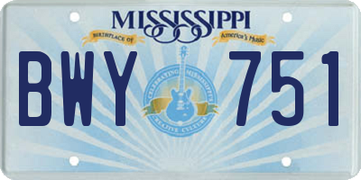 MS license plate BWY751