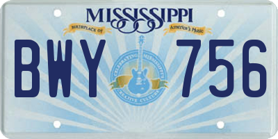 MS license plate BWY756