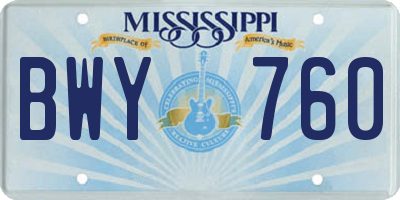 MS license plate BWY760