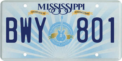 MS license plate BWY801