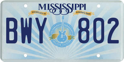 MS license plate BWY802