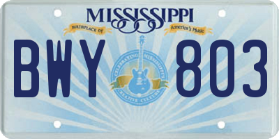 MS license plate BWY803