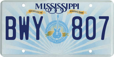 MS license plate BWY807